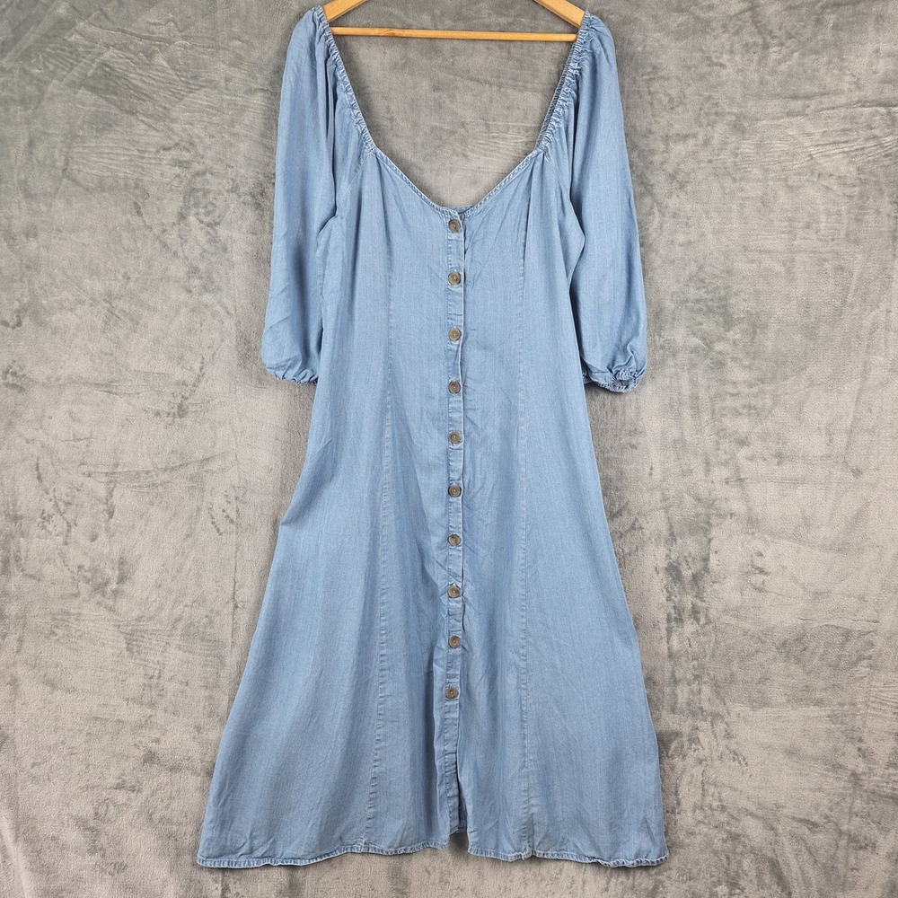 Zara Dress Large Chambray Denim Button Coastal Cowgirl Western Boho Romantic